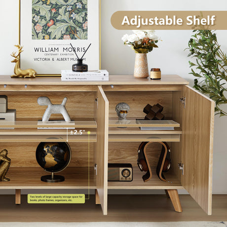 Fluted Sideboard Buffet Cabinet with Storage, Modern Storage Cabinet with 3 Doors, Wood Credenza Buffet Sideboards, Bar Cabinets Console Table for Kitchen Dining Living Room Entryway (Natural) XUZENEST