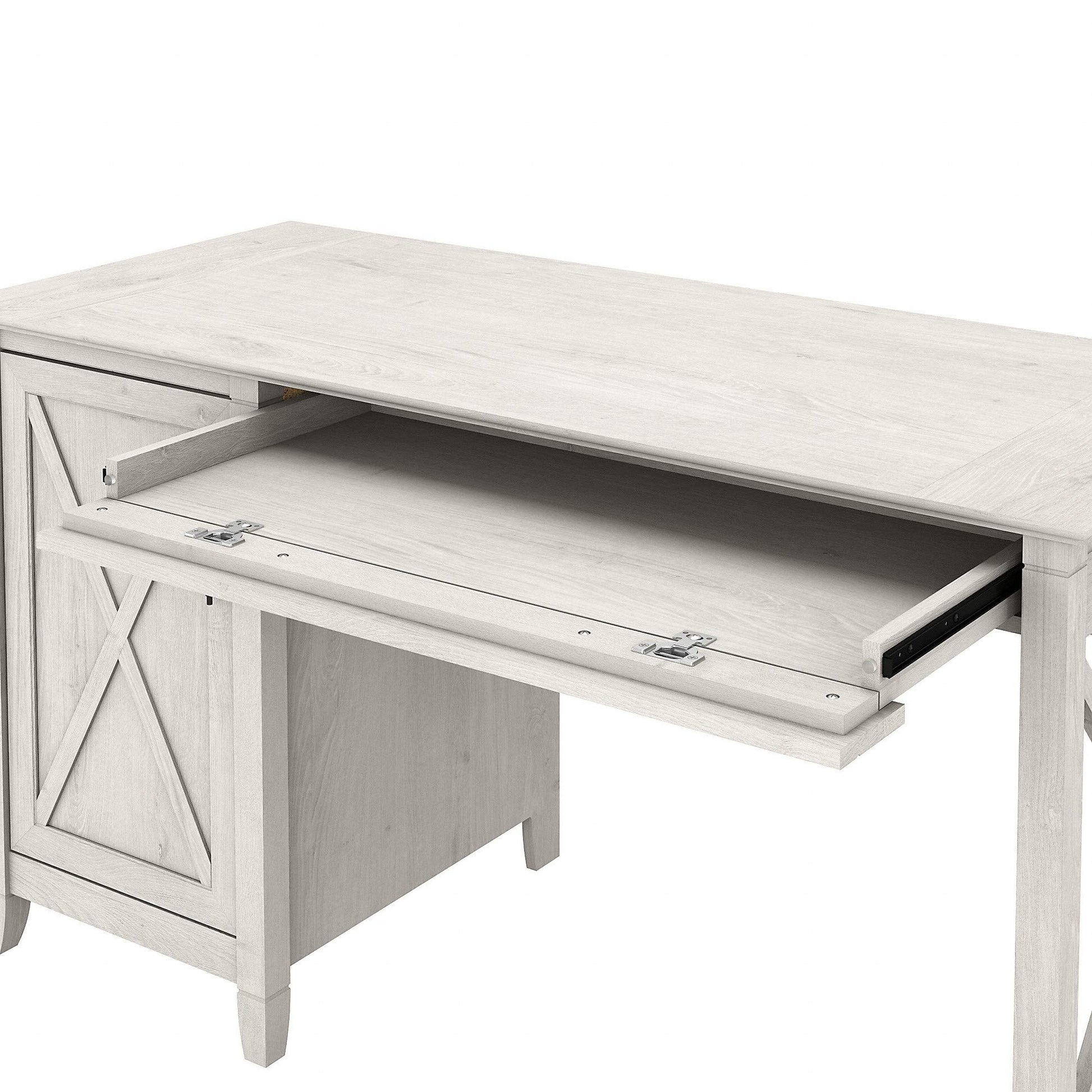 Bush Furniture Key West 54W Computer Desk with Storage and 2 Drawer Lateral File Cabinet in Linen White Oak - WoodArtSupply