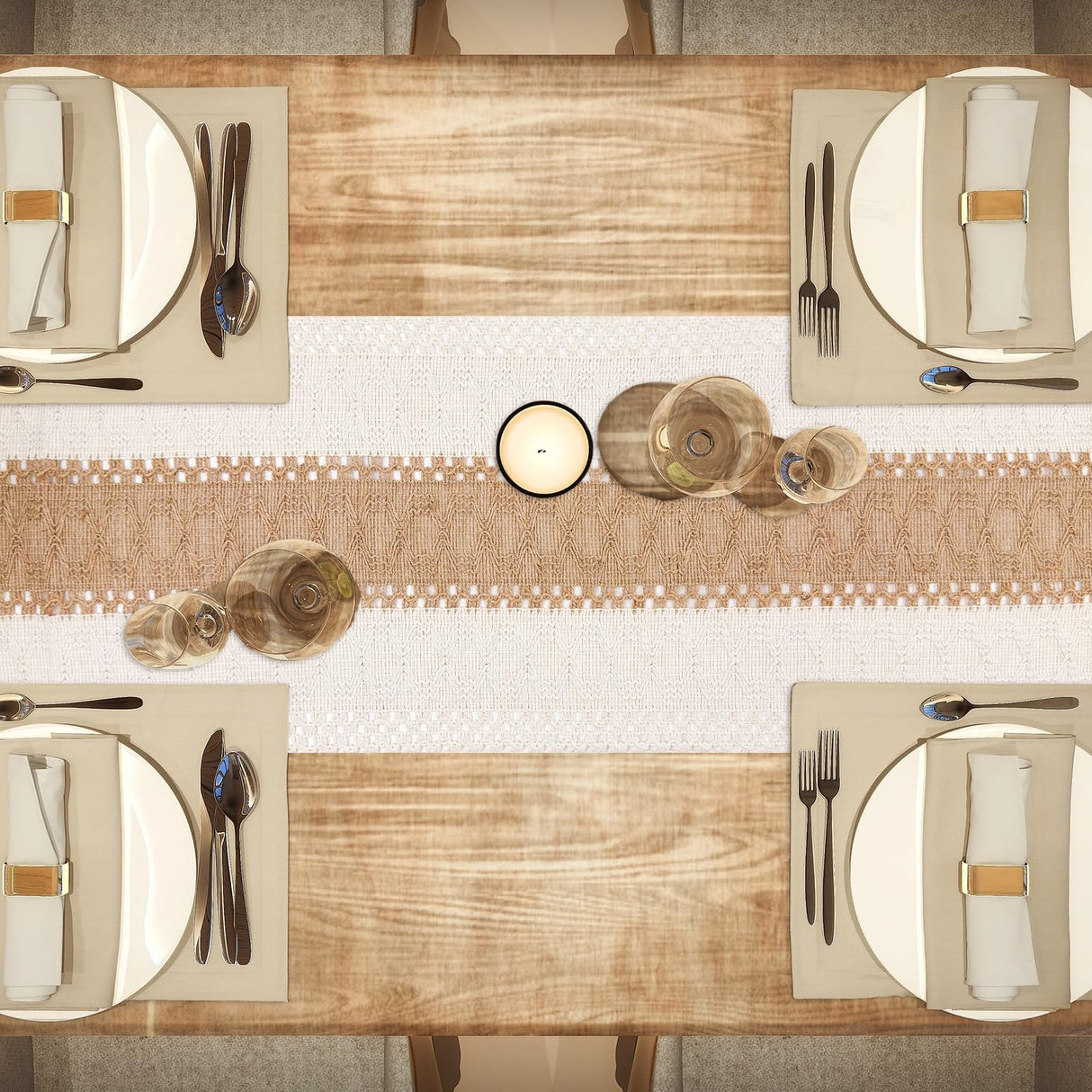 Vanzard Boho Table Runner for Thanksgiving Fall Christmas Home Decor with Tassels 72 Inches Long , Farmhouse Rustic Table Runners for Bohemian Kitchen Dining Table(12x72in) Vanzard