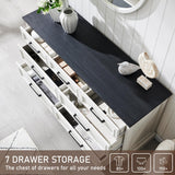 ACCOHOHO 7 Drawer Dresser, 52" Farmhouse Chest of Drawers for Bedroom, Wide Dresser TV Stand with Large Metal Handle, Modern Wood Drawer Organizer for Living Room, Hallway, Closet - White ACCOHOHO