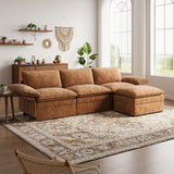 TROMIRY 110" Cloud Couch for Living Room Fluffy Comfy Couches for Apartment | 3 Seater Sectional Couch with Ottoman | Brown TROMIRY