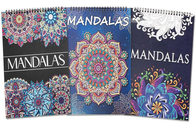 Ilyever 3 Pack Mandala Coloring Book Set for Adults, 60 Unique Mandala Designs for Stress Relief & Relaxation, Spiral Bound Coloring Books for Adults or Women