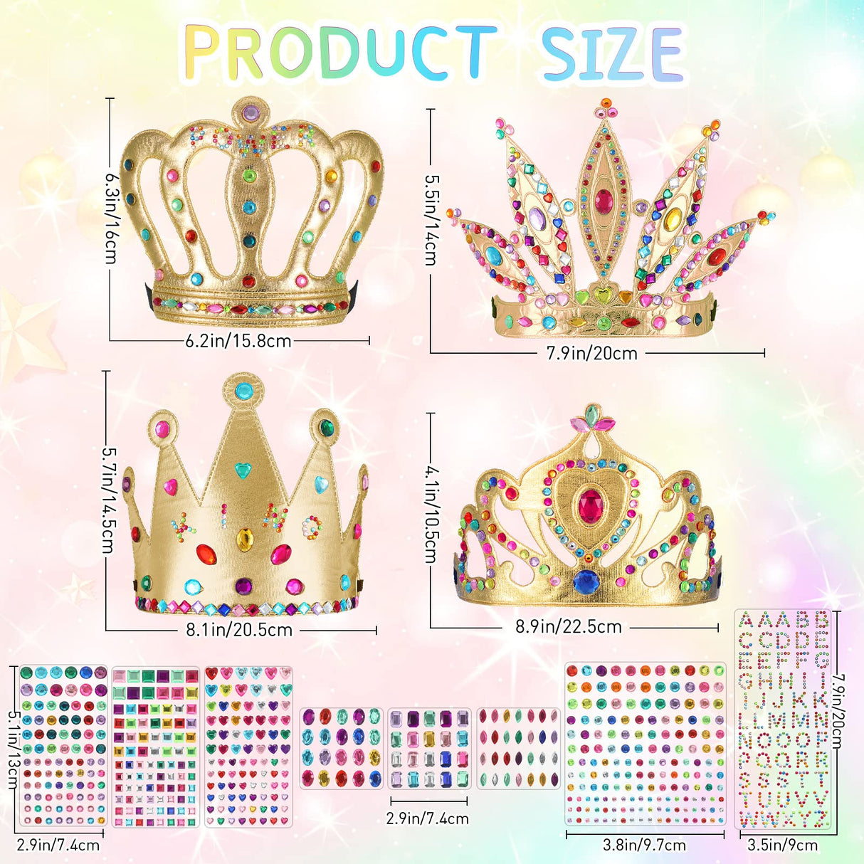 Civaner 17 Pcs Princess Party Crowns Set DIY Tiaras Making Kit for Kids with Diamond Stickers, Party Favors and Supplies(Gold) Civaner
