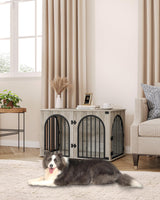 Hzuaneri 39.4'' Dog Crate Furniture, Dog Kennel Indoor Arched Door Design, Wooden Dog Crate Furniture for Small/Medium/Large Dog, Side Table, TV Stand, Anti-Chew, Anti-Escape, Greige Black Hzuaneri