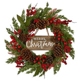 20 Inch Christmas Wreath with Pinecone Berries Christmas Decorations Front Door Wreath for Outdoor Indoor Party Wall Table Home Decor Brown Sign PGANDS