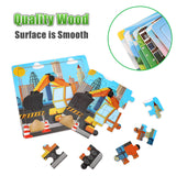 SANNIX 12 Pack Wooden Jigsaw Puzzles for Toddlers 3 4 5 Years Old, Party Favors Animals Jigsaw for Kids, Transportation Educational Puzzles Travel Toy with 12 Organize Bags SANNIX