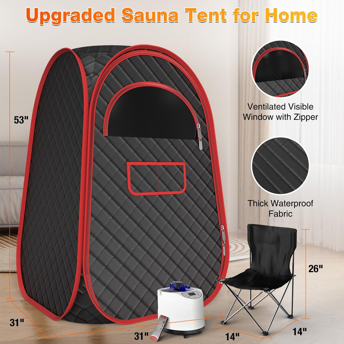 AgiiMan Portable Sauna Box - Full Body Steam Sauna, Portable Sauna for Home with 2.6 L 110V Steamer, Remote Control, Easy to Carry Sauna Tent for Indoor, Gym, Pilates, Hot Tubs