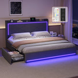 BTHFST Modern Queen Bed Frame with RGB LED Headboard, USB Charging & Storage Drawers in Dark Gray BTHFST