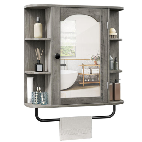 YITAHOME Bathroom Cabinet, Medicine Cabinet Organizer, Wall-Mounted Storage Cabinet with Large Mirror, Wall Cabinet with Adjustable Shelf, Medicine Cabinet for Bathroom and Laundry Room, Grey YITAHOME