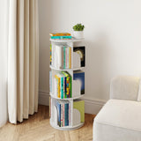 CuFun 3 Tier Rotating Bookshelf, 360 Display Spinning Bookcase, Corner Bookshelf, Floor Standing Revolving Bookcase Storage Rack, Narrow Book Shelf Organizer for Small Space, Bedroom, Office, White CuFun