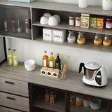 ECACAD Walnut Modern Wood Sideboard Buffet with Hutch, Metal Mesh Doors, and Ample Storage Compartment ECACAD