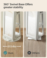 SONGMICS 360° Swivel Jewelry Cabinet, Lockable Jewelry Organizer with Full-Length Mirror, Rear Storage Shelves, Interior Mirror, Jewelry Armoire, Gift Idea, White with Gray Wood Grain UJJC006W01 SONGMICS