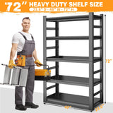 ErgoNova 72" H Garage Shelving,3500LBS Heavy Duty Garage Storage Shelves,Adjustable 5-Tier Metal Shelving Unit,for Garage Warehouse Basement Industrial Utility Racks,23.6" D X 48" W X 72" H,Black ErgoNova