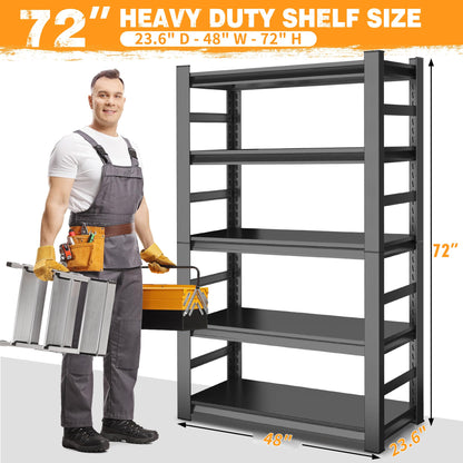 ErgoNova 72" H Garage Shelving,3500LBS Heavy Duty Garage Storage Shelves,Adjustable 5-Tier Metal Shelving Unit,for Garage Warehouse Basement Industrial Utility Racks,23.6" D X 48" W X 72" H,Black