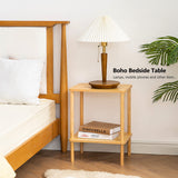 Apicizon 2 Tier End Table Set of 2, Boho Side Table with Storage Shelf, Nightstand Bedside Table for Small Spaces, Bedroom, Living Room, Entryway, Farmhouse, Easy Assembly, Natural Apicizon