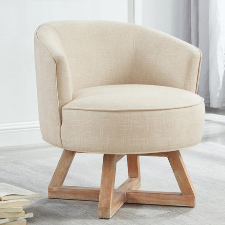 NoeBanJe Swivel Accent Chair, Farmhouse Retro Swivel Chair, Dressing Chair, Linen Fabric Upholstered Reading Chair with Wood Base Bucket Chair for Living Room, Bedroom, Office, Dresser (Beige) NoeBanJe