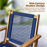 Patio Sense 62773 Vega Natural Stain Outdoor Chair Acacia Wood Construction Hand Woven Seat Mid Century Design Comfortable Reclining Armchair Patio Lawn Garden Backyard Deck - Ecru Cording Patio Sense