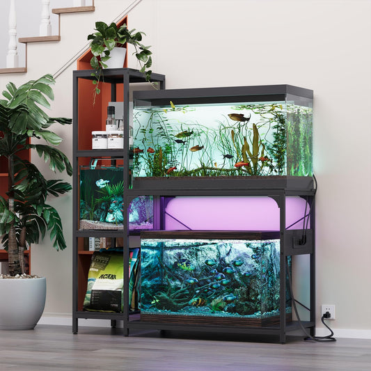 VOWNER 20-29 Gallon Fish Tank Stand with Power Outlet, Wood Aquarium Stand with Shelves for Fish Tank Accessories Storage, Heavy Duty Metal Frame, Turtle Reptile Terrarium Stand, Load 500lb,  - WoodArtSupply