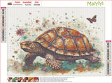 MaiYiYi Butterfly Tortoise Diamond Painting Set, 5D Full Round Drill Sea Turtle and Butterfly Diamond Painting by Numbers, Flower Turtle Paint with Gems for Adult Beginners Wall Art Decor (40X30 CM) MaiYiYi