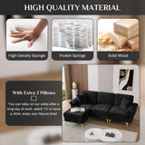 OUYESSIR L Shaped Sectional Sofa Couch, 3 Seat Velvet Sofa with Ottoman and Pillows, Upholstered Comfy Couch Sleeper for Living Room, Bedroom, 91 inches (Black) OUYESSIR