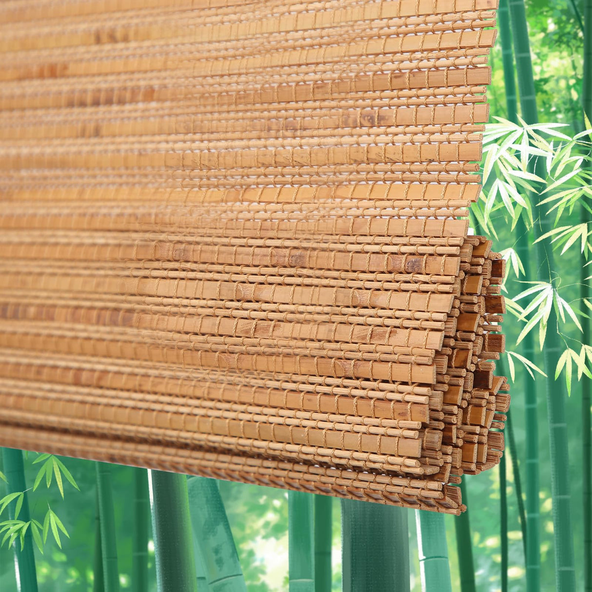Chaudix Cordless Bamboo Shades, Blackout Bamboo Roman Blinds, Extra Width Privacy Wooden Blind, Sun Shade for Bedroom, Living Room, Dining Room, Acorn PS-043 Chaudix