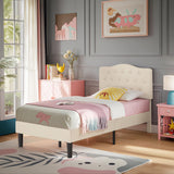 VECELO Twin Size Platform Bed Frame with Fabric Upholstered Headboard and Wooden Slats Support, No Box Spring Needed/Easy Assembly,Beige VECELO