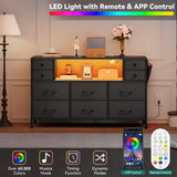 YITAHOME TV Stand with Charging Station, Dresser TV Stand for 55'' TV, 10 Drawer Dresser for Bedroom, Media TV Console Table with Side Pockets & Hooks, Storage Fabric Drawer Unit for Bedroom YITAHOME