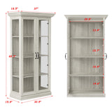 FUNISIR Display Cabinet with 2 Glass Doors, Curio Cabinet with LED Light & 4-Tier Storage Shelves for Collectibles, 37" W Glass Display Case for Living Room, Home Office, Grey Oak FUNISIR