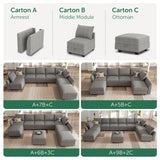 HONBAY Oversized Modular Sectional Sofa with Storage Seats Reversible Sectional Couch with Ottomans U Shaped Modular Sectional Couch for Living Room, Grey HONBAY