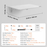 VEVOR Wall Mounted Folding Table, 23.62" x 15.75" Wall Mount Drop Leaf Table, Floating Desk with Iron Bracket, Fold Down Desk for Small Spaces, Home Office, Dining, Laundry Room, Kitchen, Bar, White VEVOR