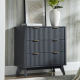 T4TREAM 32" Tall Fluted Nightstand, Modern Side Table with Faux Marble Top, 3 Drawers End Table w/Storage, Bedside Table for Bedroom, Living Room, Curved Profile Design, Dark Grey T4TREAM