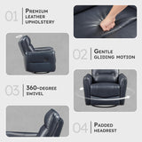 Lexicon Swivel Glider Reclining Chair, Top Grain Leather Match Manual Recliner, Comfy Nursery Glider Recliner, Swivel Reclining Chair for Living Room/Office/Bedroom/Apartment, Dark Blue Lexicon