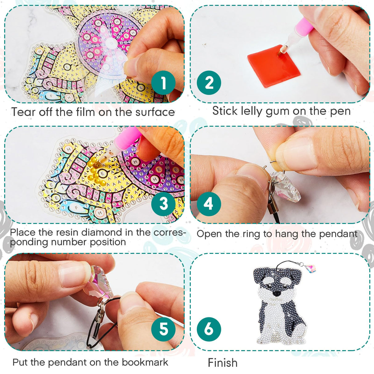 Ireer 6 Pcs Dog 5D Diamond Art Kit for Adult Christmas DIY Painting Gifts Crystal Puppy Diamond Bookmarks Gift for Pet Reading Lover Home Office Project Read DIY Crafts Gifts, 6 Styles Ireer