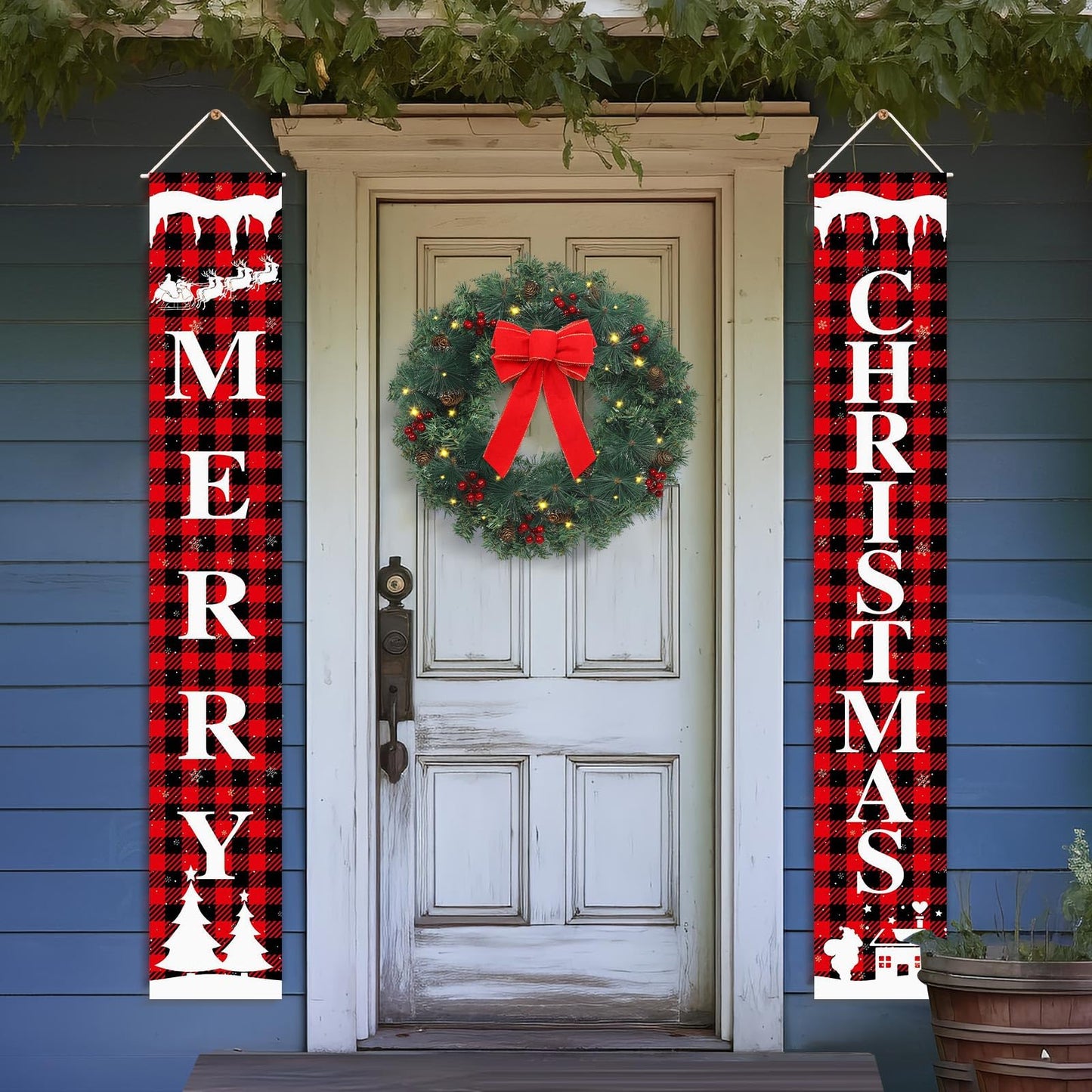 Outdoor Christmas Wreath for Front Door, Christmas Wreaths 20in Indoor Christmas Wreath, PVC Tips, Bow Ribbon, Christmas Door Banner