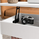 Panana Coffee Table, Lift Top Coffee Table with Hidden Compartment, 2 Drawers and 1 Open Shelf, Retro Central Wooden Table Lift Tabletop for Living Room (White) Panana