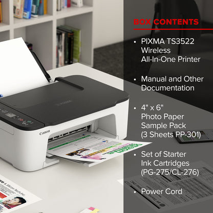 Canon PIXMA 3522 Series All-in-One Color Inkjet Printer I Print Copy Scan I Mobile Printing I Wireless I 1.5" Segment LCD I 50 Sheets Paper Tray I 4800 x 1200 dpi, Printer Cable