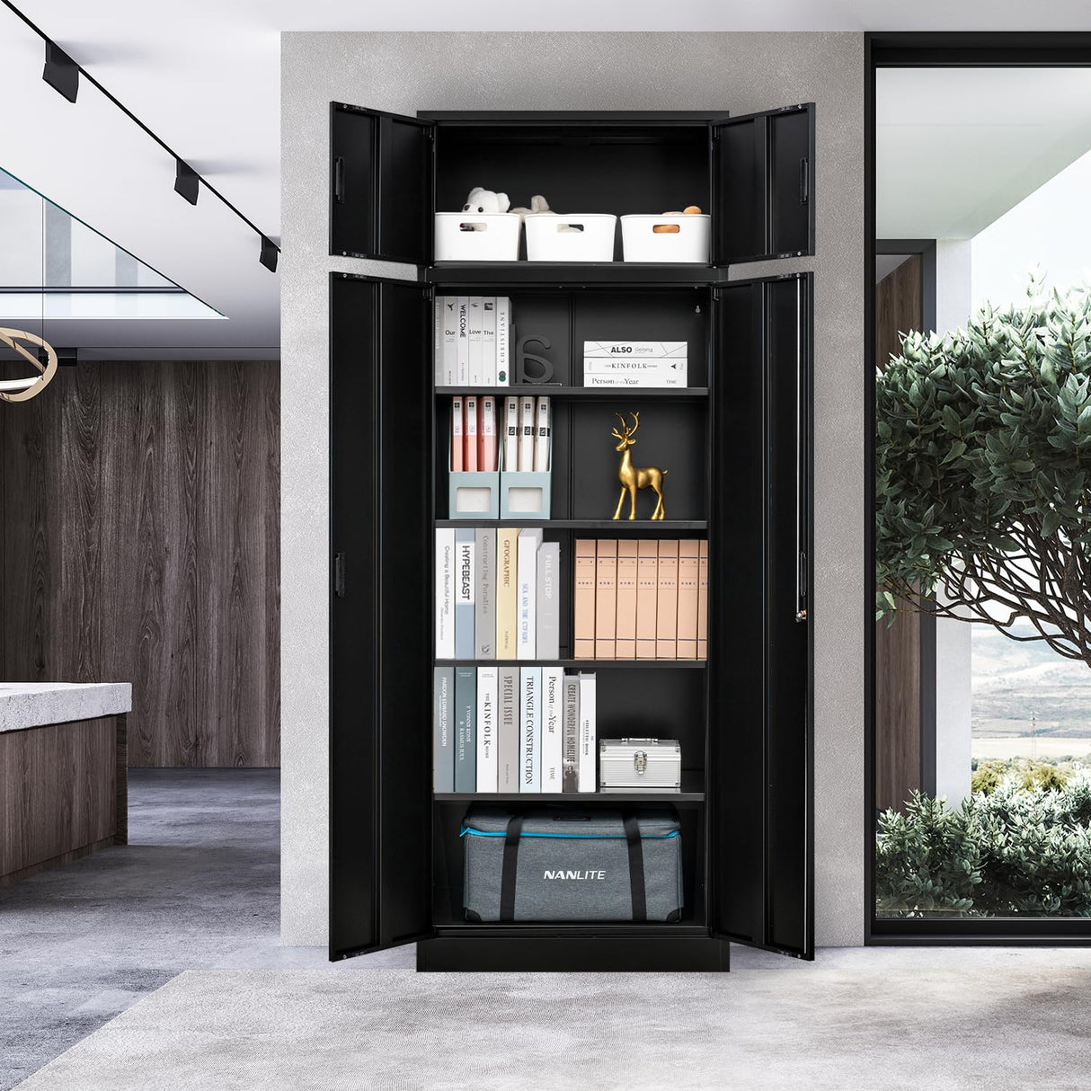 YEEZER Steel Storage Cabinet, 87" Tall Large Locking Metal Storage Cabinet with 4 Adjustable Shelves, 2 Doors and Lock for Home, Office, Gym and Garage (Black) YEEZER