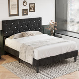VECELO Full Size Bed Frame with Diamond Tufted Headboard, Upholstered Platform Bedframe with Wood Slat Support, No Box Spring Needed, Velvet & Black VECELO