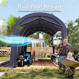 KING BIRD 10' x 15' Heavy Duty Round Style Carport with Roll-up Ventilated Windows，Anti-Snow Car Port Garage Car Tent Car Canopy Outdoor Instant Garage with Reinforced Ground Bars KING BIRD