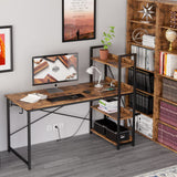 IRONCK Computer Desk 55" with Power Outlet and Storage Shelves, Study Writing Table with USB Ports Charging Station, PC Desk Workstation for Home Office, Rustic Brown IRONCK