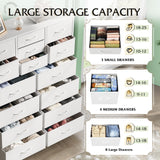 WLIVE Tall White Dresser for Bedroom Furniture, Fabric Dressers Storage Tower with 15 Deep Drawers, Dresser for Closet, Hallway, Entryway, Office, Storage Tower with Cabinet, Metal Frame, Wooden Top WLIVE