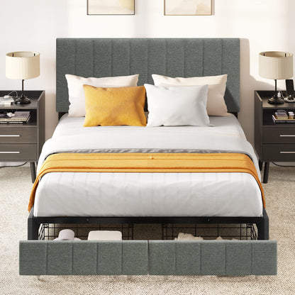 YITAHOME Grey Upholstered Queen Bed Frame with Adjustable Headboard and 2 Storage Drawers