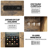 Redlife Wine Bar Cabinet with Power Outlets, Liquor Cabinet with LED Lights and Glass Holder, Industrial Storage Buffet Cabinet Coffee Bar Cabinet, Liquor Cabinet Bar Home, Bar Cabinet with Lights Redlifeᅟᅠ