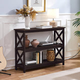 Yaheetech Console Table with Power Outlet, 3 Tier Narrow Sofa Couch Table with Storage Shelves, Wood Entryway Table Side Table for Living Room, Hallway, Entrance, Bedroom, Espresso Yaheetech