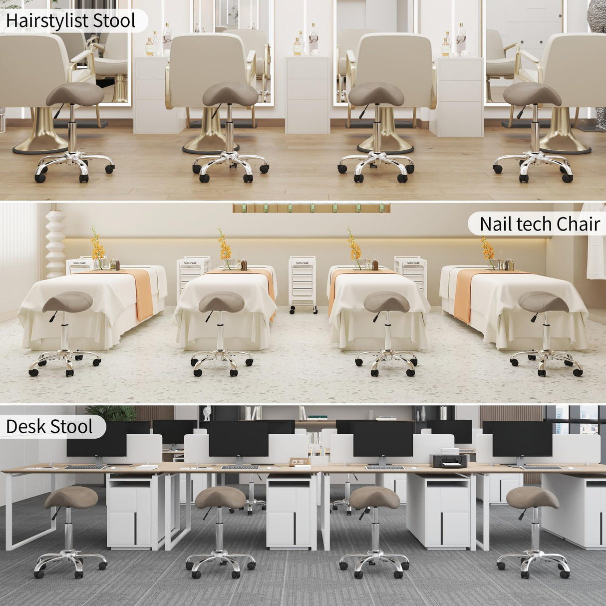 FIRAVOE Saddle Stool, Swivel Saddle Stool with Wheels, Adjustable Rolling Stool 18"-26", Faux Leather Rolling Stool for Salon, Massage, Clinic, Lab, Office (Light Grey, 1PCS (18"-26")) FIRAVOE