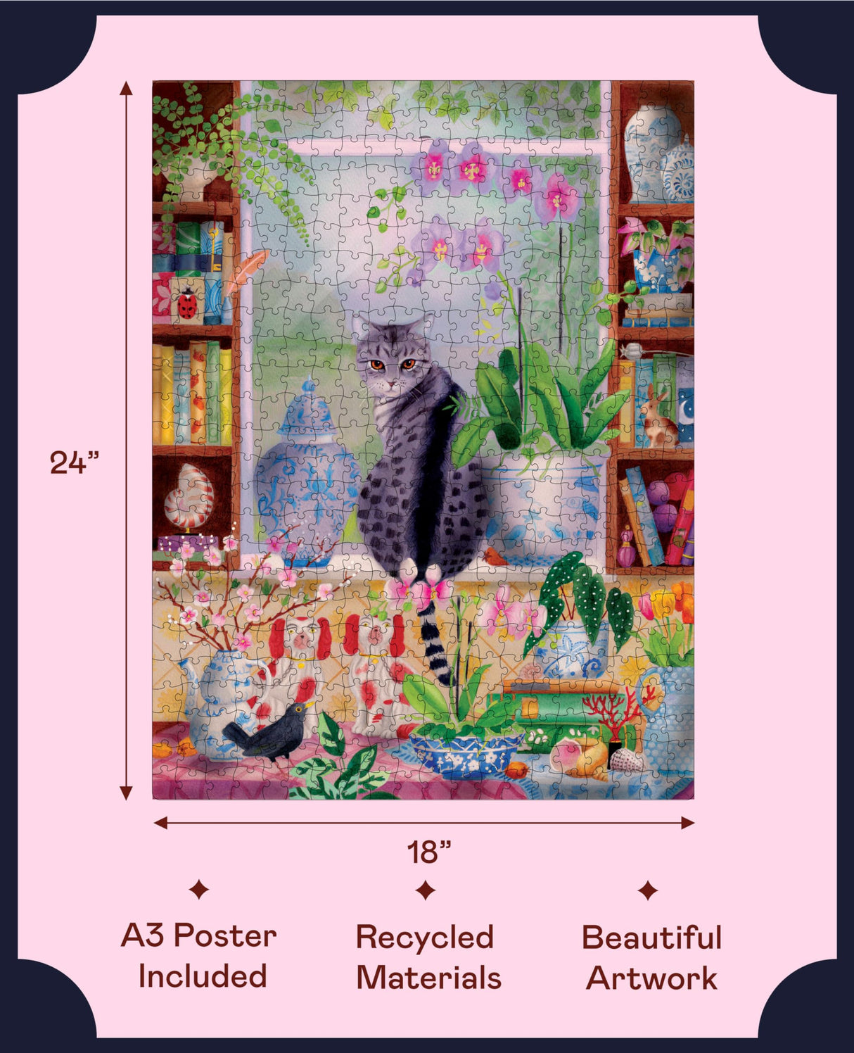 Elena Essex Puzzles for Adults 500 - Cat in The Window | 500 Piece Puzzles for Adults | Jigsaw Puzzles 500 Pieces | Cat Puzzle | Puzzles Size 18x24inches Elena Essex