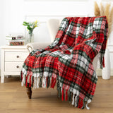 LALIFIT Plaid Throw Blanket with Fringes Green Red Christmas Home Decor Blankets Super Soft Cashmere Blanket for Couch Sofa Farmhouse Halloween etc 50" x 60" Inches(Xmas) LALIFIT