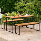 Tangkula Patio Dining Bench, 2-3-person Backless Bench with Slatted Seat & Metal Legs, Indoor Outdoor Bench for Entryway, Front Porch, Garden, Poolside, Farmhouse Kitchen Dining Seat Tangkula