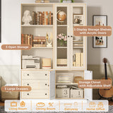 IRONCK Bookshelf with Drawers, 70.63 inch Tall Bookcase with Farmhouse Doors, 6 Tiers Book Shelf with Acrylic Doors, Bookshelves and Bookcases for Home Office, Living Room, Bedroom, White IRONCK
