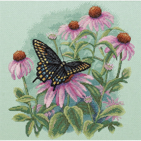 Dimensions 'Butterfly and Daisies' Counted Cross Stitch Kit, 14 Count Light Green Aida, 11" x 11" Dimensions